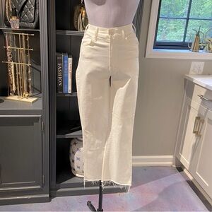 Mother Denim The Hustler Ankle Fray White Jeans